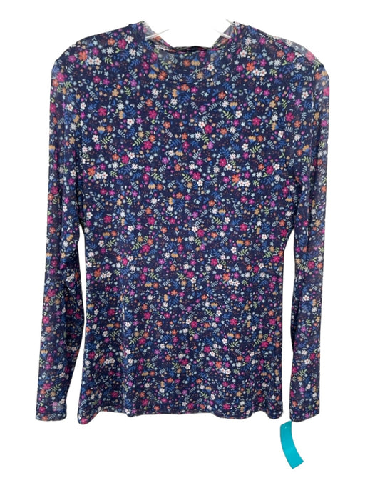 Johnny Was Size Medium Navy & Multi Nylon Long Sleeve Floral Stretch Top Navy & Multi / Medium