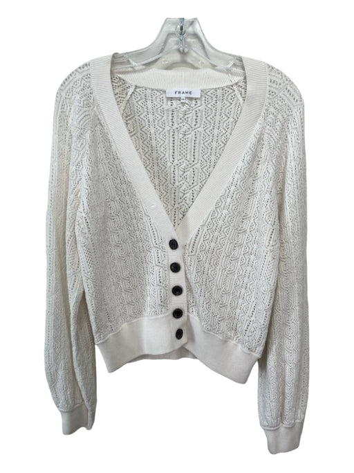 Frame Size Medium Creme Cotton Long Sleeve Button Up Crochet Cardigan Sweater Creme / Medium