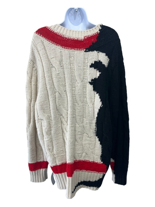 Alexander McQueen Size M Black White Red Cotton Cable Knit Long Sleeve Sweater Black White Red / M