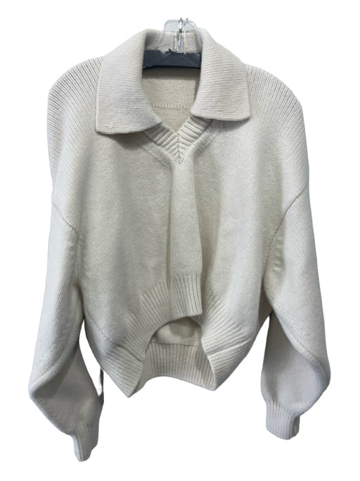 Alexander Wang Size M Cream White Wool Collared V Neck Ribbed Knit Crop Sweater Cream White / M