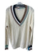 Veronica Beard Size XS White Green Brown Cotton V Neck Cable Knit Sweater White Green Brown / XS