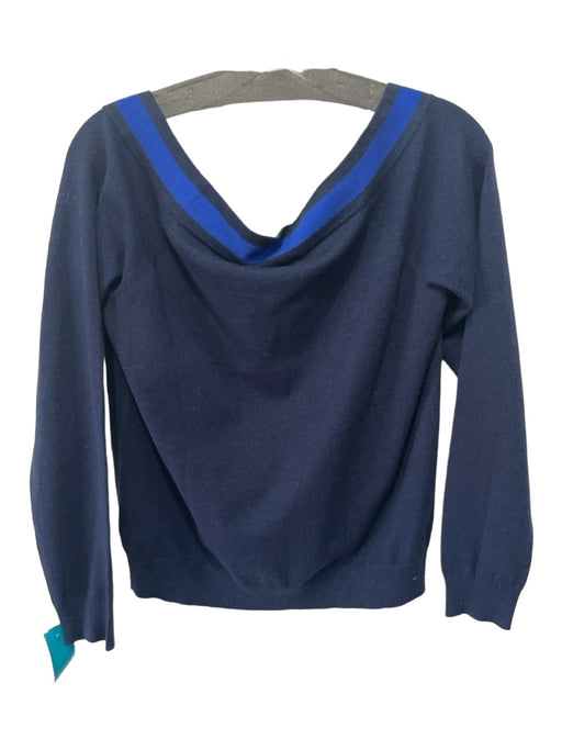 L'agence Size M Navy & Blue Rayon Blend Wide V Neck Long Sleeve Sweater Navy & Blue / M