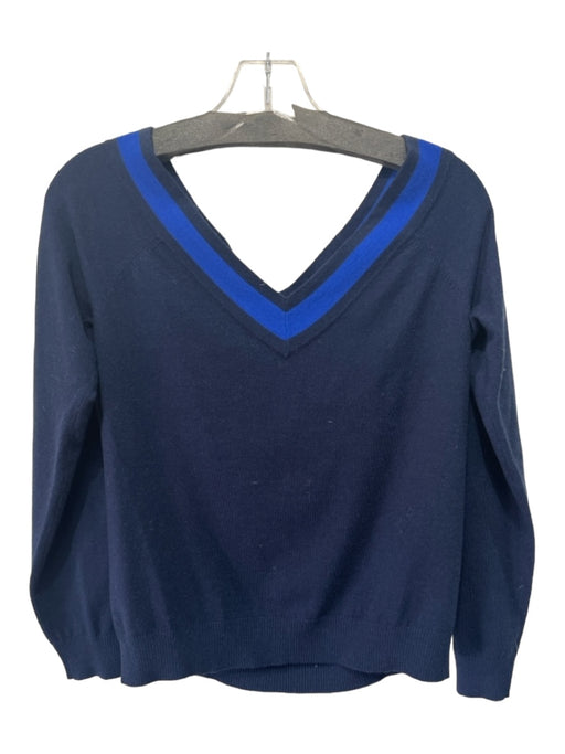 L'agence Size M Navy & Blue Rayon Blend Wide V Neck Long Sleeve Sweater Navy & Blue / M