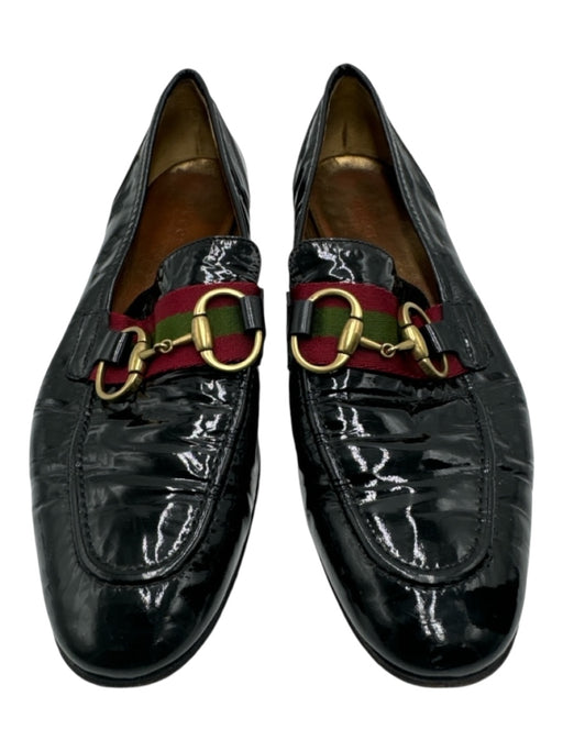 Gucci Shoe Size 8 Black Red Green Patent Almond Toe Horsebit Slip On Loafers Black Red Green / 8