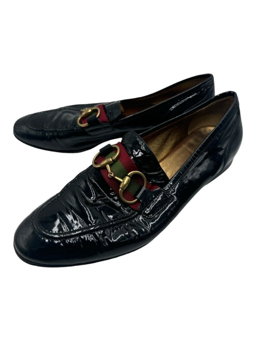 Gucci Shoe Size 8 Black Red Green Patent Almond Toe Horsebit Slip On Loafers Black Red Green / 8