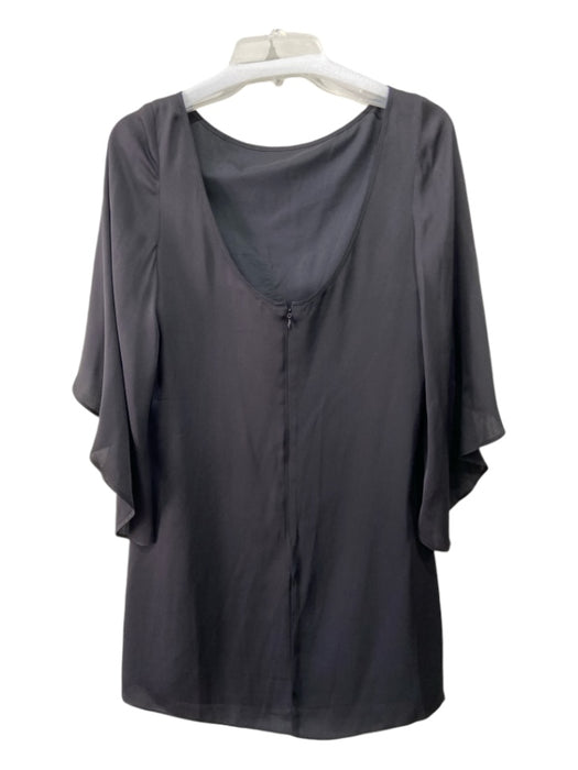 Milly Size 8 Black Silk Blend Surplice Draped Sleeve Wide Neck Back Zip Dress Black / 8