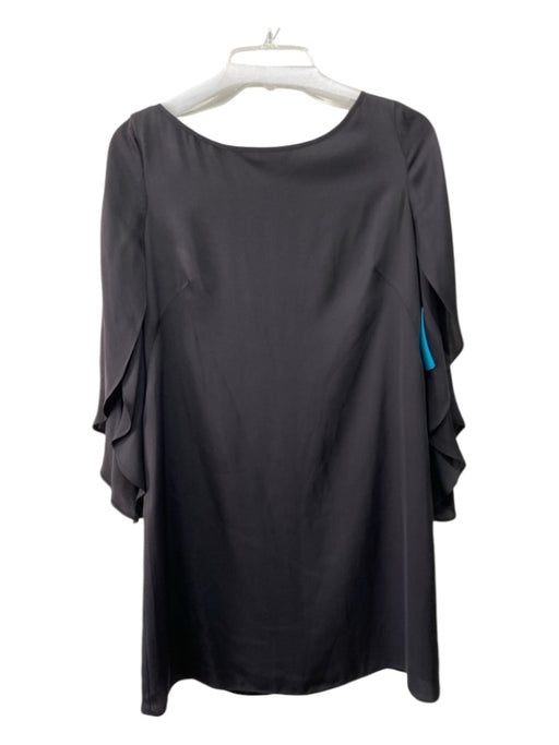 Milly Size 8 Black Silk Blend Surplice Draped Sleeve Wide Neck Back Zip Dress Black / 8