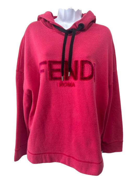 Fendi Size S Red Cotton Hood Logo Long Sleeve Velvet Logo Sweatshirt Red / S