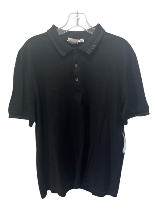 Ferragamo Size L Black Cotton Solid Polo Men's Short Sleeve L