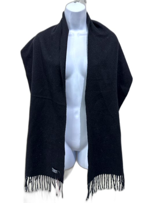 Yves Saint Laurent Black Wool & Cashmere Felt Fringe Embroidered Logo scarf Black / One Size