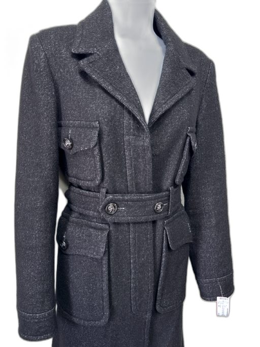 Chanel Size 36 Black Linen, Cashmere & Silk Belted Patch Pocket Trench Coat Black / 36