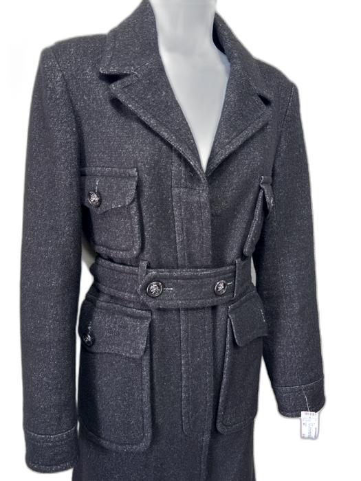 Chanel Size 36 Black Linen, Cashmere & Silk Belted Patch Pocket Trench Coat Black / 36