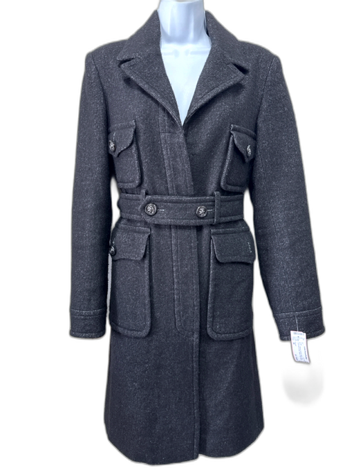 Chanel Size 36 Black Linen, Cashmere & Silk Belted Patch Pocket Trench Coat Black / 36