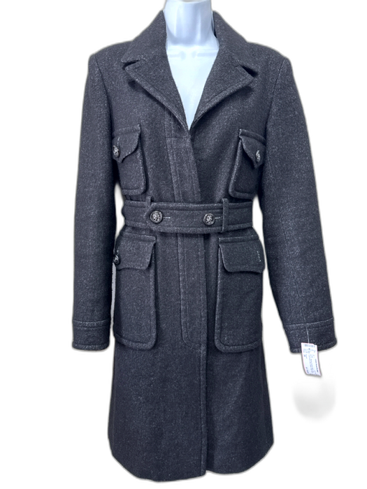 Chanel Size 36 Black Linen, Cashmere & Silk Belted Patch Pocket Trench Coat Black / 36