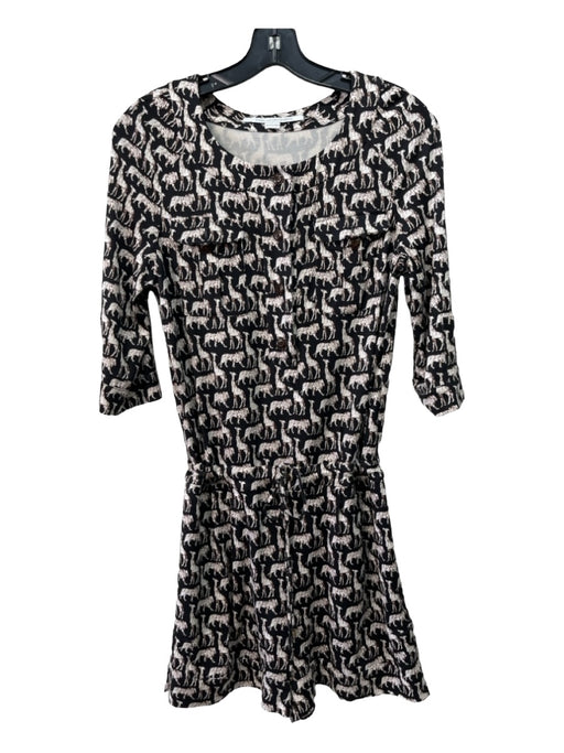 Diane Von Furstenberg Size 6 Black White Brown Silk Safari Animal Print Romper Black White Brown / 6