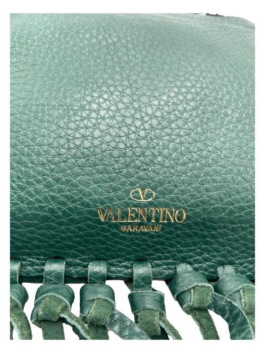 Valentino Green Leather Gold Tone Hardware Crab Fringe Crossbody Bag Green / Small