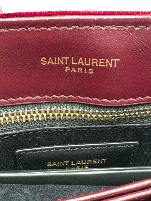 Saint Laurent Maroon Red Velvet Quilted Gold Hardware Leather Strap Logo Bag Maroon Red / S