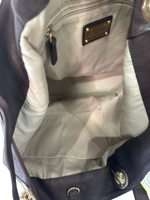 Mario Valentino Brown Leather Tote Shoulder Gold chain strap Bag Brown / L