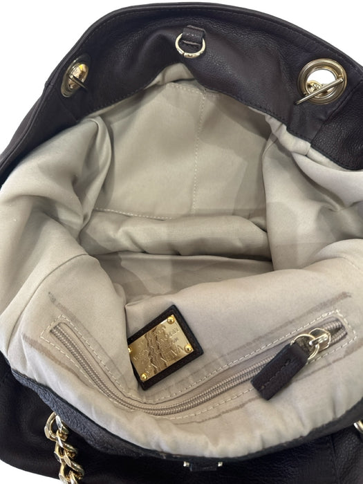 Mario Valentino Brown Leather Tote Shoulder Gold chain strap Bag Brown / L