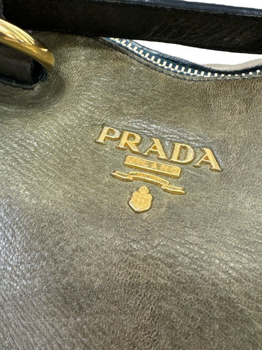 Prada Green Leather Handbag & Crossbody Top Zip Gold Hardware Bag Green / L