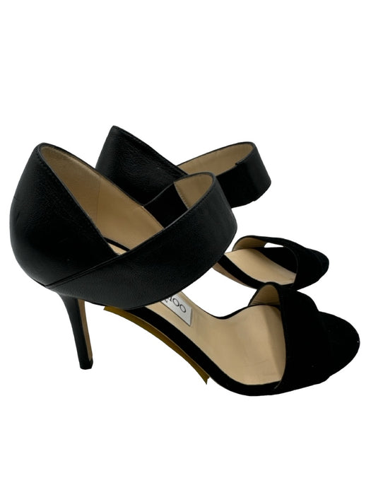 Jimmy Choo Shoe Size 37.5 Black Leather & Suede open toe Closed Heel Midi Pumps Black / 37.5