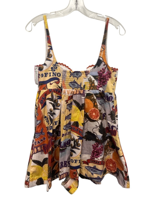 Maeve Size S White, Orange & Multi Print Cotton Blend Sleeveless A line Romper White, Orange & Multi Print / S