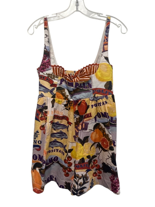 Maeve Size S White, Orange & Multi Print Cotton Blend Sleeveless A line Romper White, Orange & Multi Print / S