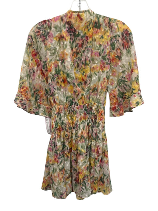Misa Size XS White & Multi Polyester Abstract Floral Swiss Dot Dress White & Multi / XS