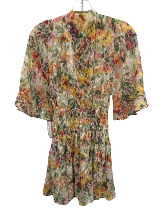 Misa Size XS White & Multi Polyester Abstract Floral Swiss Dot Dress White & Multi / XS