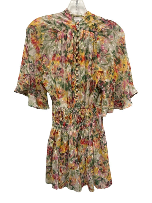 Misa Size XS White & Multi Polyester Abstract Floral Swiss Dot Dress White & Multi / XS