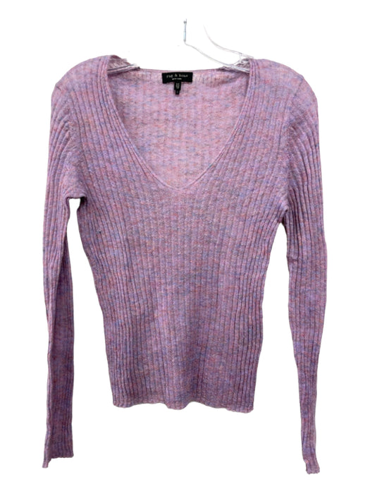 Rag & Bone Size XS purple & pink Mohair Blend V Neck Long Sleeve Ribbed Top purple & pink / XS