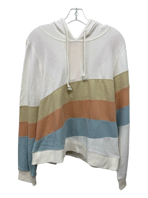 Faherty Size L Cream & Multi Cotton Striped Hood Pullover Sweatshirt Cream & Multi / L