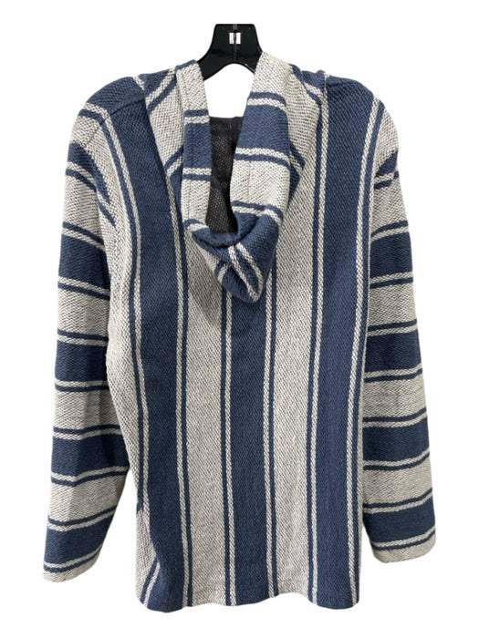 Faherty Size M Beige & Blue Cotton Striped kangaroo Pocket Hoodie Sweater Beige & Blue / M