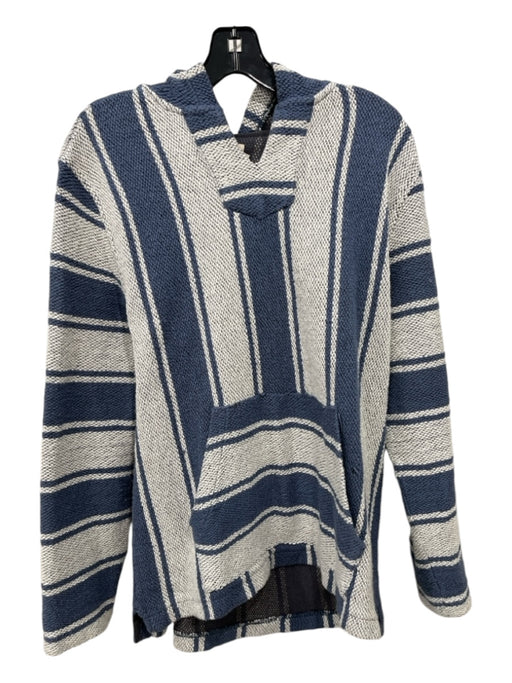 Faherty Size M Beige & Blue Cotton Striped kangaroo Pocket Hoodie Sweater Beige & Blue / M