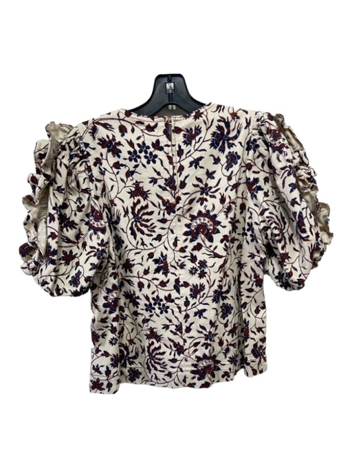 Ulla Johnson Size 4 Cream, Red, Blue Cotton floral print Back Zip Ruffle Top Cream, Red, Blue / 4
