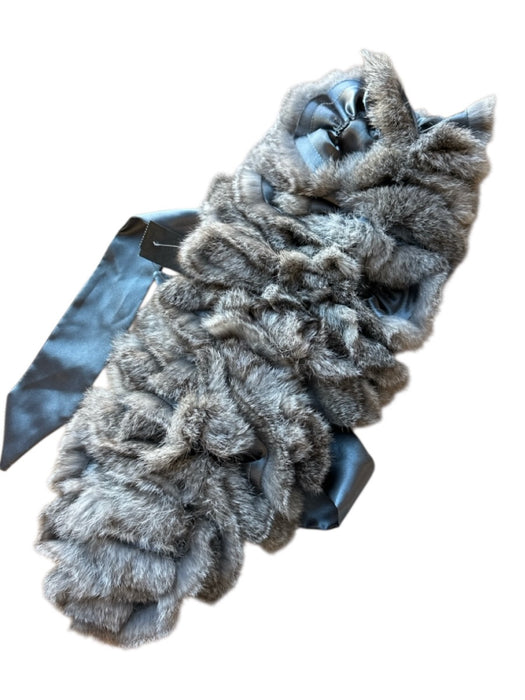 J Crew Grey Rabbit Fur Polyester Lining Tie Ruffles scarf Grey / One Size