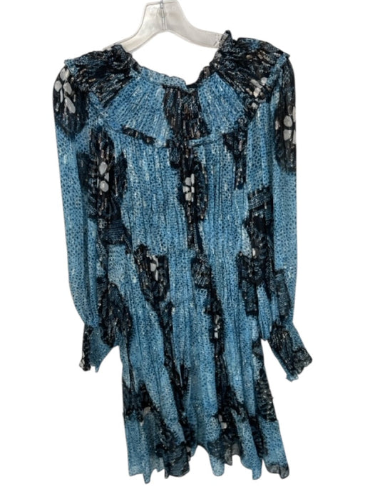Ulla Johnson Size 8 Blue & Black Silk Blend Long Balloon Sleeve Tie Dye Dress Blue & Black / 8