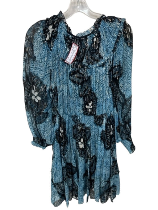 Ulla Johnson Size 8 Blue & Black Silk Blend Long Balloon Sleeve Tie Dye Dress Blue & Black / 8
