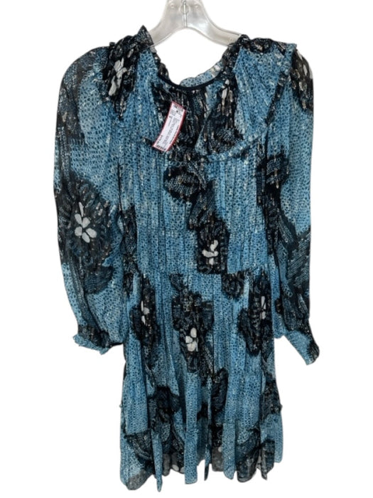 Ulla Johnson Size 8 Blue & Black Silk Blend Long Balloon Sleeve Tie Dye Dress Blue & Black / 8
