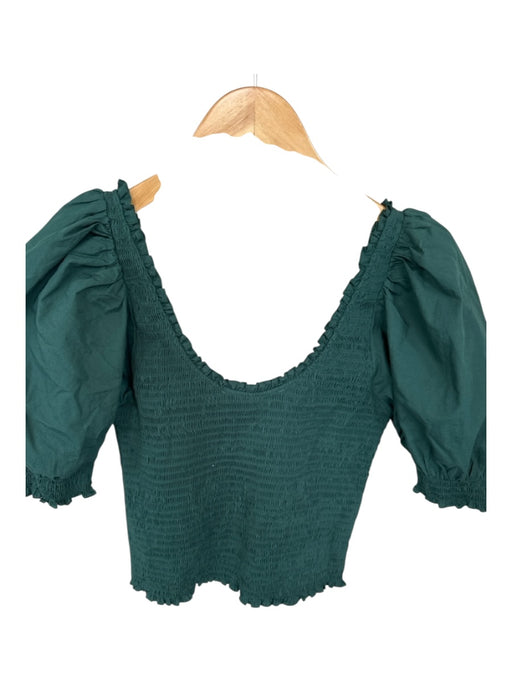 Hill House Size S Teal Cotton Short Balloon Sleeve smocked V Neck Top Teal / S
