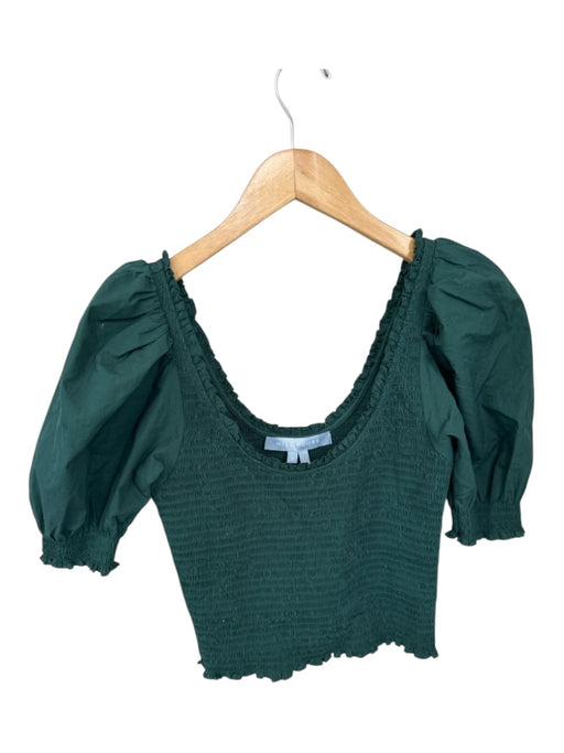 Hill House Size S Teal Cotton Short Balloon Sleeve smocked V Neck Top Teal / S