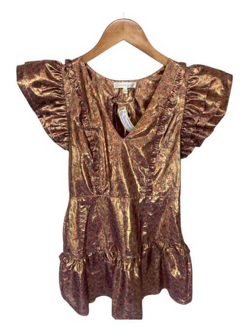 Loveshackfancy Size 4 bronze & green Polyester Blend Flutter Sleeves Dress bronze & green / 4