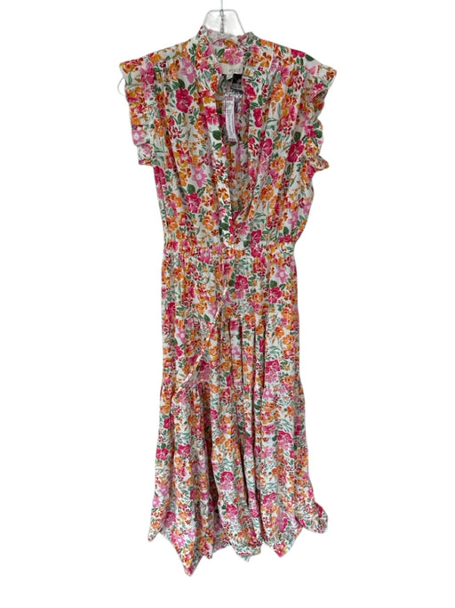Pinch Size L Pink & Green Polyester Flutter Sleeves Flowers Maxi Dress Pink & Green / L