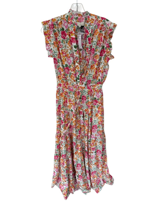 Pinch Size L Pink & Green Polyester Flutter Sleeves Flowers Maxi Dress Pink & Green / L