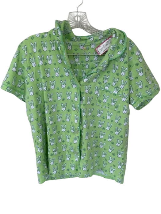 Roller Rabbit Size XL Green & White Pima Cotton bunny Shorts Button Down Pajamas Green & White / XL