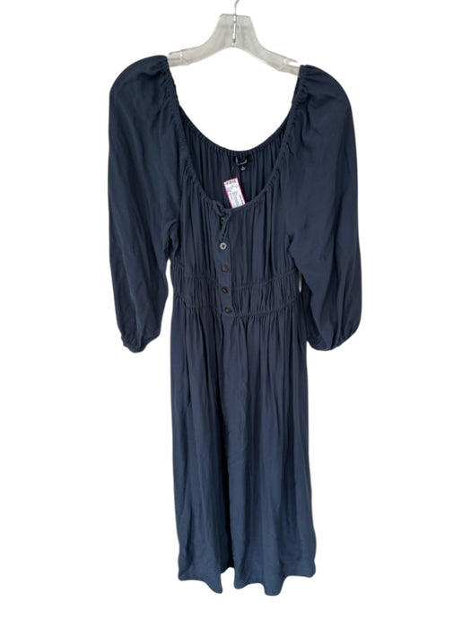 Madewell Size L Navy Viscose Blend Long Balloon Sleeve Smocked Waist Maxi Dress Navy / L