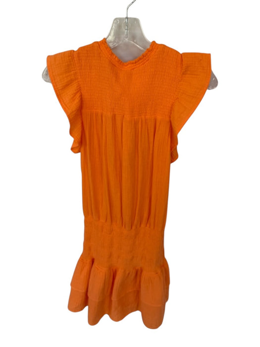 Sundays Size XS Orange Cotton Scrunch Detail Ruffle Sleeve Detail Mini Dress Orange / XS