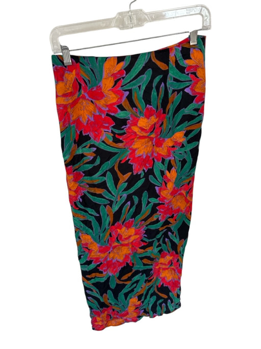 Mango Size S Multi Viscose Flower Print Ruffle Detail Maxi slit Skirt Multi / S