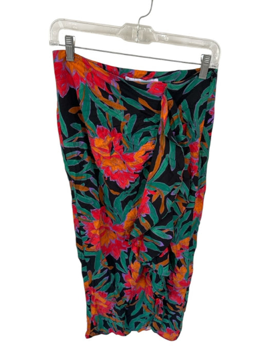 Mango Size S Multi Viscose Flower Print Ruffle Detail Maxi slit Skirt Multi / S