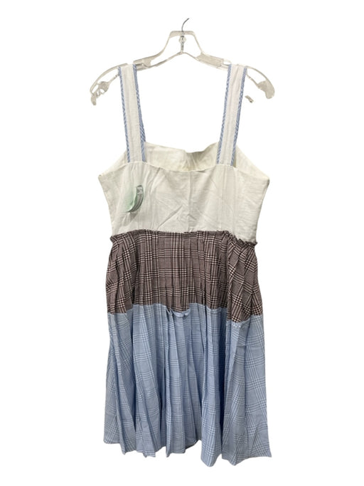 Gili Size L White, Brown & Blue Poly Blend Pleated Gingham Square Neck Dress White, Brown & Blue / L